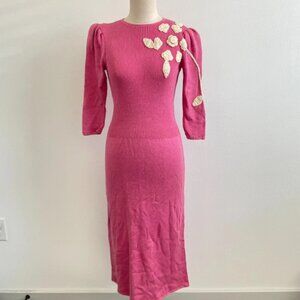 Vintage Lillie Rubin Pink Knit Sweater Midi Floral Crochet